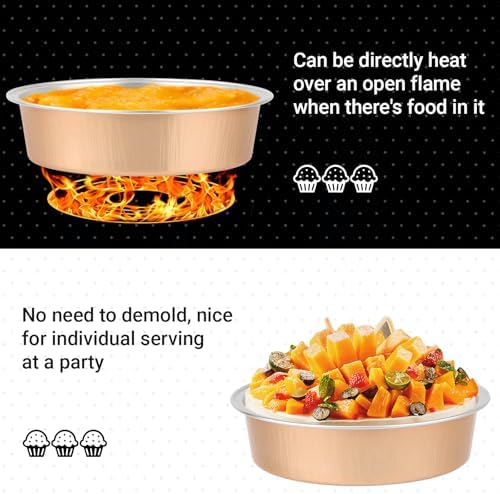 Beasea Aluminum Foil Ramekins, 7.3oz 100 Pack 4 Inch 215ml Disposable Ramekins Foil Cups No Lids Baking Ramekin Cup Cupcake Aluminum Mini Baking Cups for Party - Rose Gold