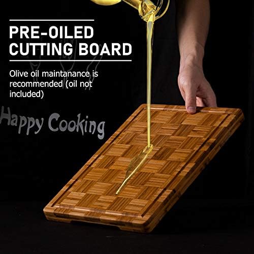 Kikcoin Extra Large Bamboo Cutting Boards, (Set of 3) Chopping Boards with Juice Groove Bamboo Wood Cutting Board Set Butcher Block for Kitchen, End Grain Serving Tray (Pack of 2)