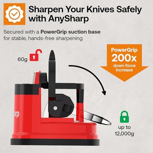 AnySharp – GLOBAL – Easy to Use, Hands Free Knife Sharpener - Red
