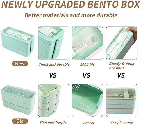 Bento Box Upgrade Japanese Lunch Box Kit,3 Layer Stackable Leakproof Lunch Box Containers with Accessories,Wheat Straw Bento Lunch Box for Kids and Adults