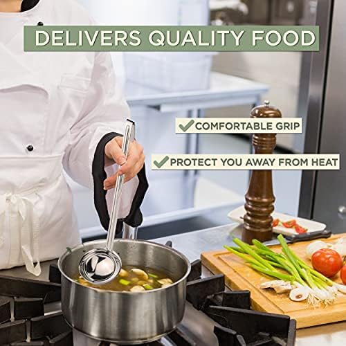 Fit Meal Prep [2 Pack] Stainless Steel Soup Ladle - One-Piece Sauce Spatula w/Hook Handles, Commercial Grade Serving Spoon, Kitchen Tool for Restaurant or Home Cooking, Mirror Finish, 14.25" Long