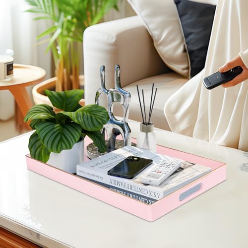 MAONAME Pink Decorative Tray for Coffee Table, Serving Tray with Handles