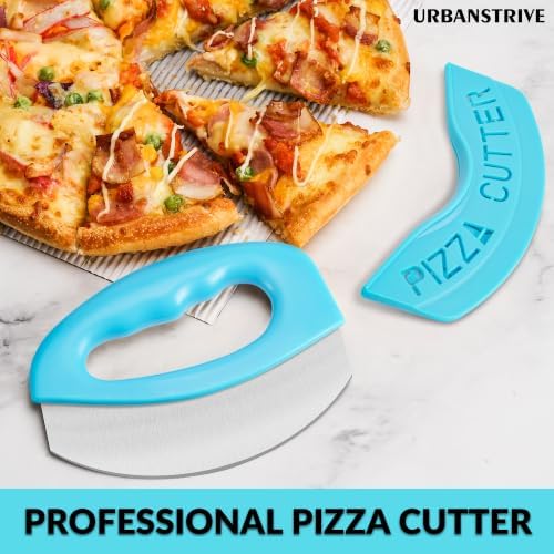 Urbanstrive Heavy Duty Stainless Steel Pizza Cutter with Cover, Super Sharp Blade Pizza Knife Pizza Cutter Rocker, Perfect Kitchen Gadgets for Pizza Cutting Home Essentials (Blue)