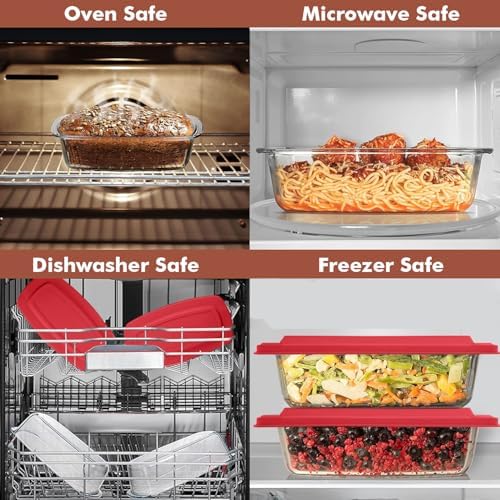 Razab 2 Pack 7.6 Cups / 1.9 Qt Glass Banana Bread Pan Set with Grip Handles