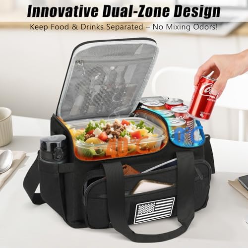 Lunch Box for Men, 20L Insulated Lunch Bag with Hot/Cold Compartment