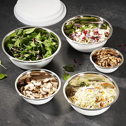 10-Piece Stainless Steel Mixing Bowl Set with Lids for Food Prep & Storage