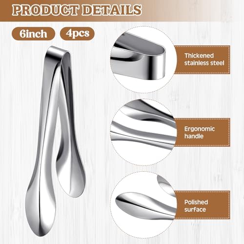 4 Pack Silver Polished Serving Tongs 6 Inch