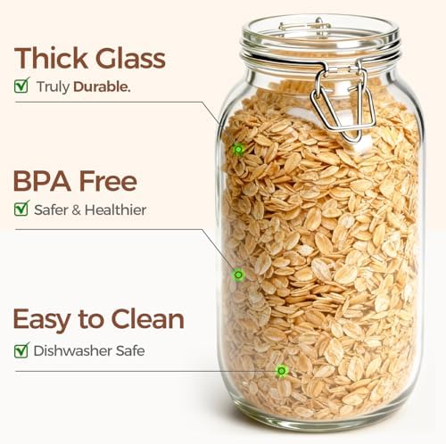 ComSaf Large Glass Jars with Airtight Lids 71 oz 3 Pack Pantry Organization