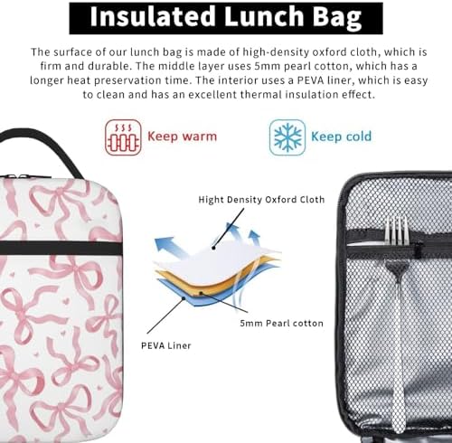 Pink Bow Tie Insulated Lunch Box for Kids, Small Cooler Lunch Bag lunchbox for School, Toddler Lunch Box for Girls, Waterproof Durable Portable Lunch Tote Bag Food Container for Travel Picnic Work