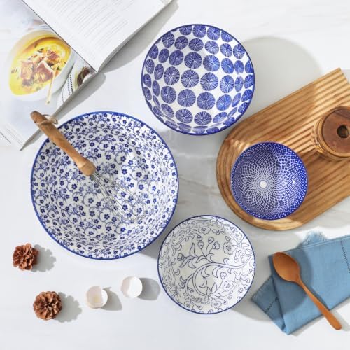 Selamica Ceramic Mixing Bowls Set of 4, 20/36/60/123 oz, Vintage Blue