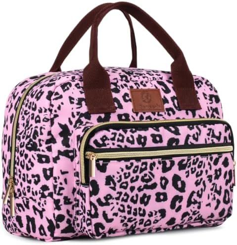 Insulated Lunch box for Women,Leakproof Quilted Thermal Lunch Bag, 14L Large Capacity Lunch Tote Bag Lightweight LunchBox Cooler for Work, School, Picnic or Travel with 2 Front Pocket-Leopard print