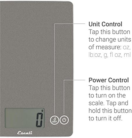 Escali Arti Glass Food Scale Digital Countertop Kitchen, Baking and Cooking Scale with Nutrition and Calorie Counter, 15-Pound Capacity, 9" x 6.5" x .75", Gray Storm
