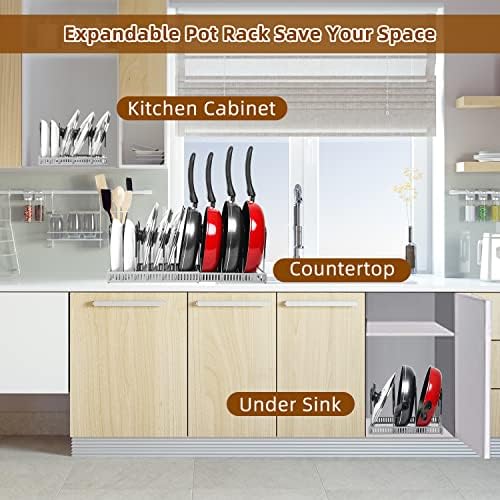 ROOHUA Pot and Pan Lid Organizer Rack for Under Cabinet, Grey