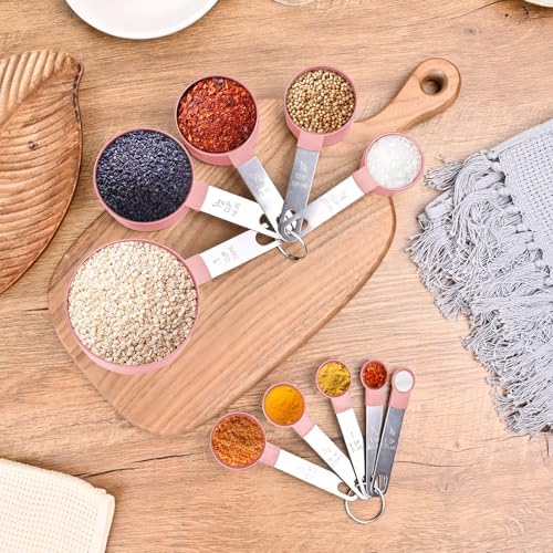 Measuring Cups and Spoons Set, 10-Piece with Stainless Steel Handles, Pink