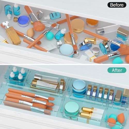 6 Pack Clear Drawer Organizer Set, Drawer Storage Trays, Storage Bins
