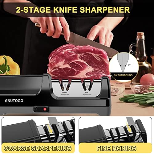 Enutogo Knife Sharpener, Professional 2-Stages Eleltric Knife Sharpeners with Diamond Abrasives for 20-Degree Straight Edge, Knife Sharpener for Kitchen Knives with Sharpening and Polishing