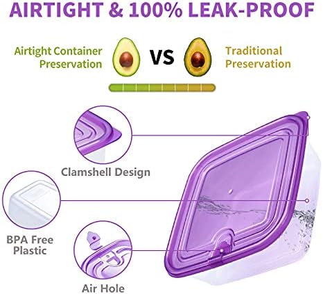 KIGI Airtight Food Storage Containers with Vent Lids for Meal Prep, Lunch, BPA Free, Stackable, Reusable Plastic Containers for Leftovers, Kitchen, Pantry, Fridge Organizer, Freezer Safe (5 Cup 6PACK)