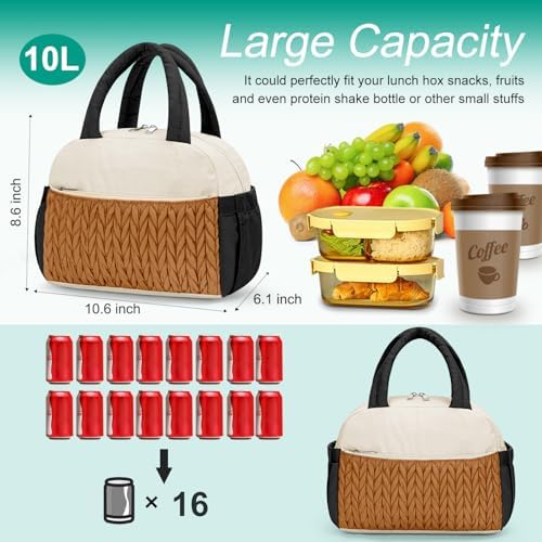 Coobiiya Lunch Box Lunch Bag for Women Men,Reusable Cute Lunch Pail bag,Leakproof,Insulated LunchBox Tote Compact 10L, Cooler Lunch Container for Work Travel Office