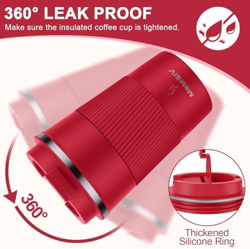 MOMSIV 12oz Travel Coffee Mug, Insulated Coffee Cup with Leakproof Lid Red