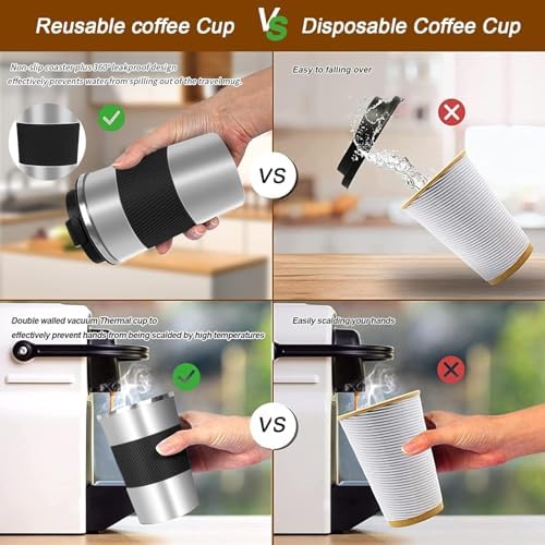 Insulated Travel Coffee Mug, Stainless Steel Coffee Cup with Leakproof Lid