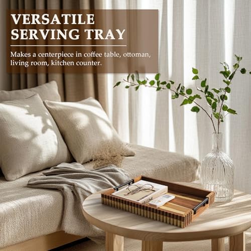 Serving Tray for Coffee Table Decor, 16.7" Decorative Ottoman Tray, Natural