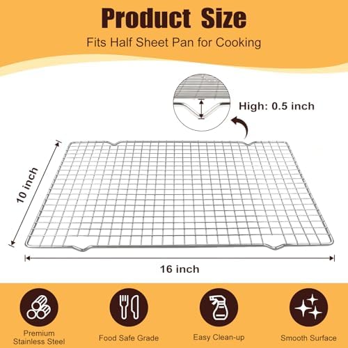 Cooling Racks for Cooking and Baking – 2 PCS 10" x 16" Heavy Duty 304 Stainless Steel Wire Rack, Oven & Dishwasher Safe Baking Cooling Rack for Grilling, Roasting – Fits Half Sheet Pan