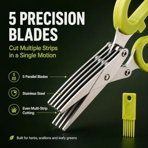 5 Blade Kitchen Herb Scissors, Vegetable Shears with Cleaning Comb