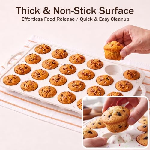 Silicone Mini Muffin Pans for Baking, 24-Cup Nonstick Cupcake Pan