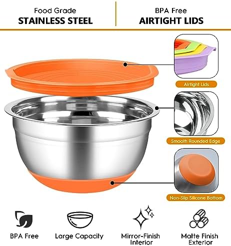 Mixing Bowls with Airtight Lids, 18pcs Stainless Steel Mixing Bowls Set