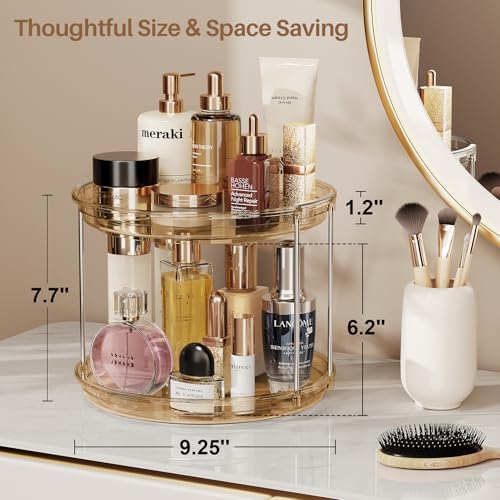 LAMU 2 Tier Lazy Susan Turntable Organizer 9.25'' Rotating Spice Rack Organization for Cabinet, Kitchen, Pantry, Countertop, Bathroom, Vanity, Medicine Cabinet Organizer, Amber