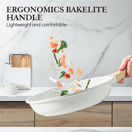 SENSARTE Nonstick Ceramic Frying Pan 12-Inch, Healthy Non Toxic Skillet, Induction Compatible Omelet Pan with Heat Resistant Handle, PFAS-Free, White