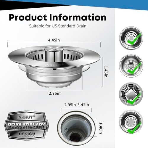 Upgraded 3 in 1 Kitchen Sink Drain Strainer (Mirror Silver)