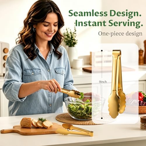 6-Pack Kitchen Tongs, 9-Inch Gold Metal Tongs