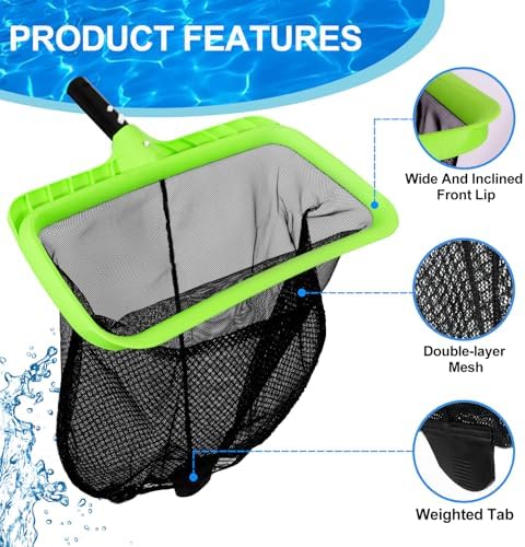 Sepetrel Swimming Pool Leaf Skimmer Net,Double-Layer & Reinforced Frame Deep Rake Nets