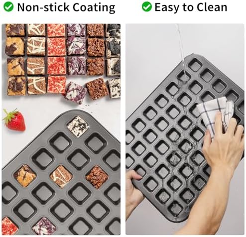 Beasea Mini Brownie Bite Pan with Dividers, 2 Pack 48 Mini Small Tiny Cup All Edges Non Stick Square Cupcake Baking Sheet Tin Tray Carbon Steel Bakeware Individual Baking Muffin Pan - Black