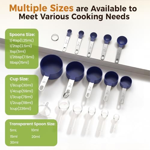 16PCS Measuring Cups and Spoons Set, Measuring Spoon Set with Metric and US Measurements, Fits for Measuring Dry and Liquid (Blue)