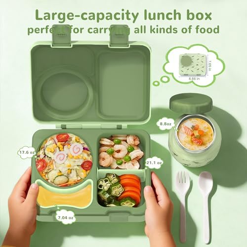 Kids Bento Box with Food Jar, Water Bottle, Lunch Bag,Dinosaur