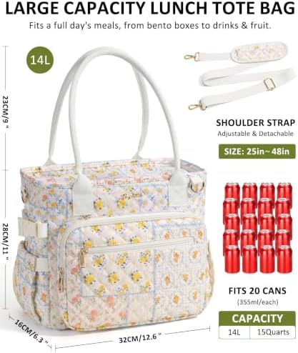 Bagstellar Lunch Box for Women Insulated Lunch Bag Quilted Soft Cooler Tote
