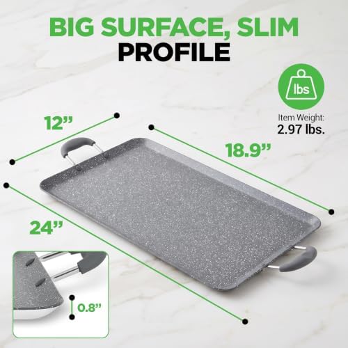 NutriChef Double Burner Griddle | Flat Top Griddle for Stove Top
