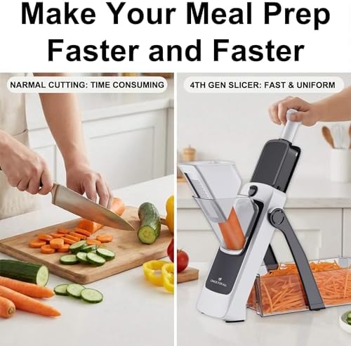 ONCE FOR ALL Safe Mandoline Slicer Pro, Veggie Slicer with Container, Gray