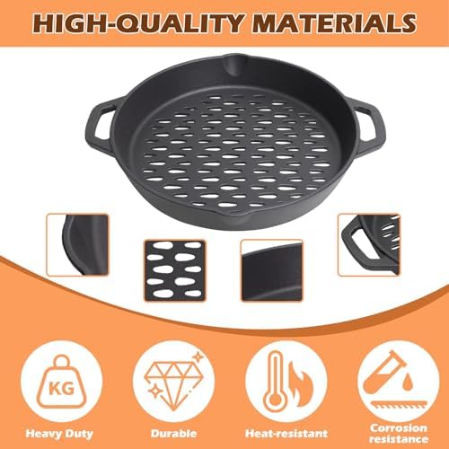 12" Round Cast Iron Grill Basket with Dual Handles – For Veggies/Fish/Meat