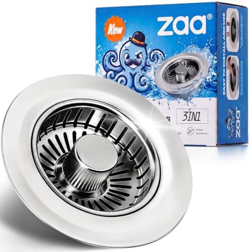 zaa Kitchen Sink Drain Strainer - Kitchen Sink Stopper, 304 Stainless Steel Sink Drain Stopper, Sink Protector for Kitchen with Anti-Clog Filter, Fit US Standard 3-1/2'' Sink Drain Hole, Gray