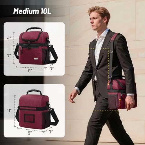 MIER Insulated Lunch Box Bags for Men Women, Dual Compartment, Burgundy