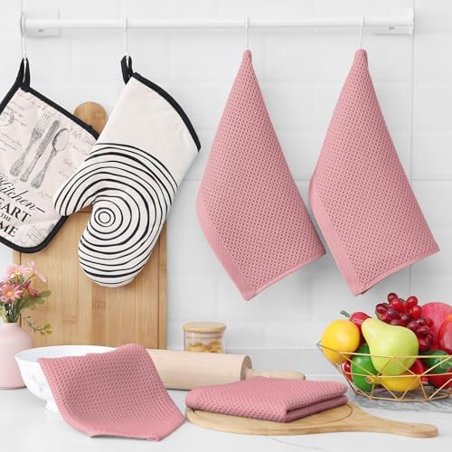 Homaxy 100% Cotton Waffle Weave Kitchen Dish Cloths 24-Pack, Dried Rose