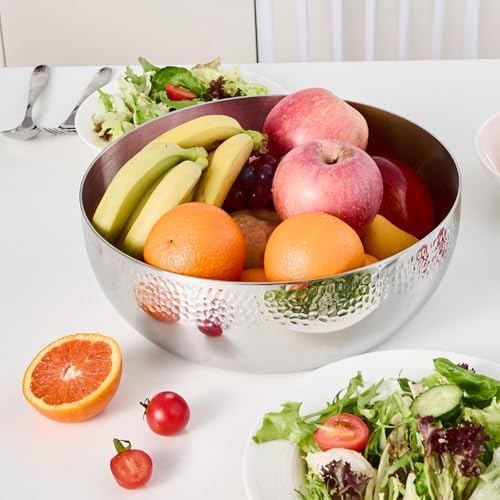 100oz Stainless Steel Hammered Salad Bowl, Large Fruit Popcorn Serving Bowl