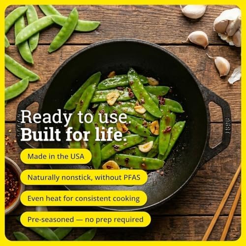 Lodge Pre-Seasoned Cast Iron Stir Fry Mini Wok, PFAS-Free, 9 Inches