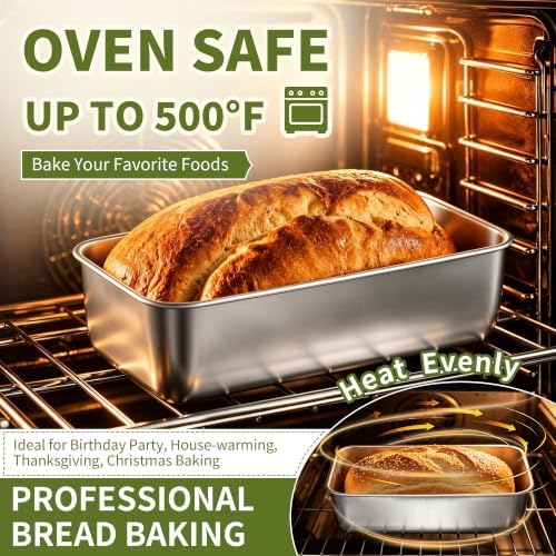P&P CHEF Loaf Pan with Lid, 9 x 5 Inch Stainless Steel Bread Pan, 2PCS
