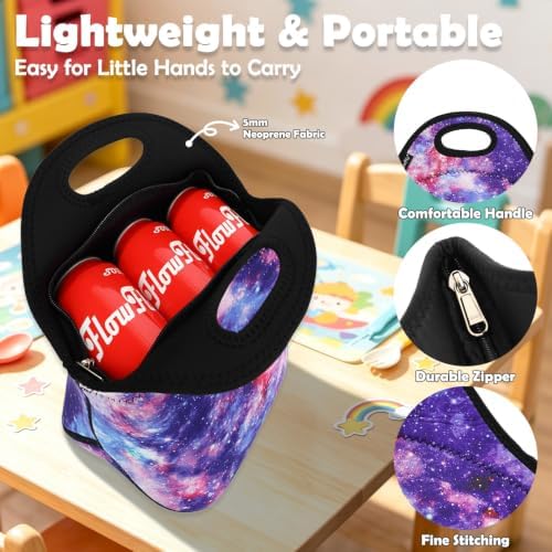 FlowFly Neoprene kids Lunch box Insulated Soft Bag Mini Cooler Thermal Meal Tote Kit for Boys, Girls,Men,Women,School,Work, Office, Galaxy