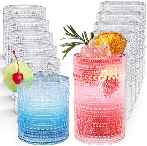 Hobnail Drinking Glasses Set of 12 Kitchen Glass Cups Glassware, Clear