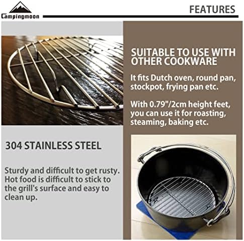 CAMPINGMOON Round Roasting Baking Steaming Cooling Rack Cooking Grid Grill Stainless Steel Fits for Dutch Oven (Diameter φ6.7inch, W17)